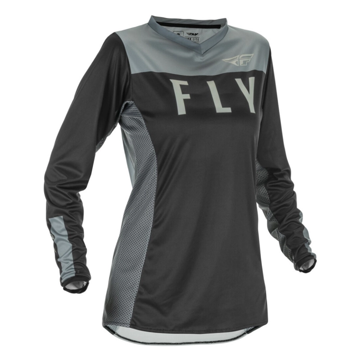 Jersey Lite Mujer Negro/Gris SM: Comodidad y estilo para ciclistas exigentes. ¡Conquista la carretera con Fly Racing! 🚴‍♀️✨