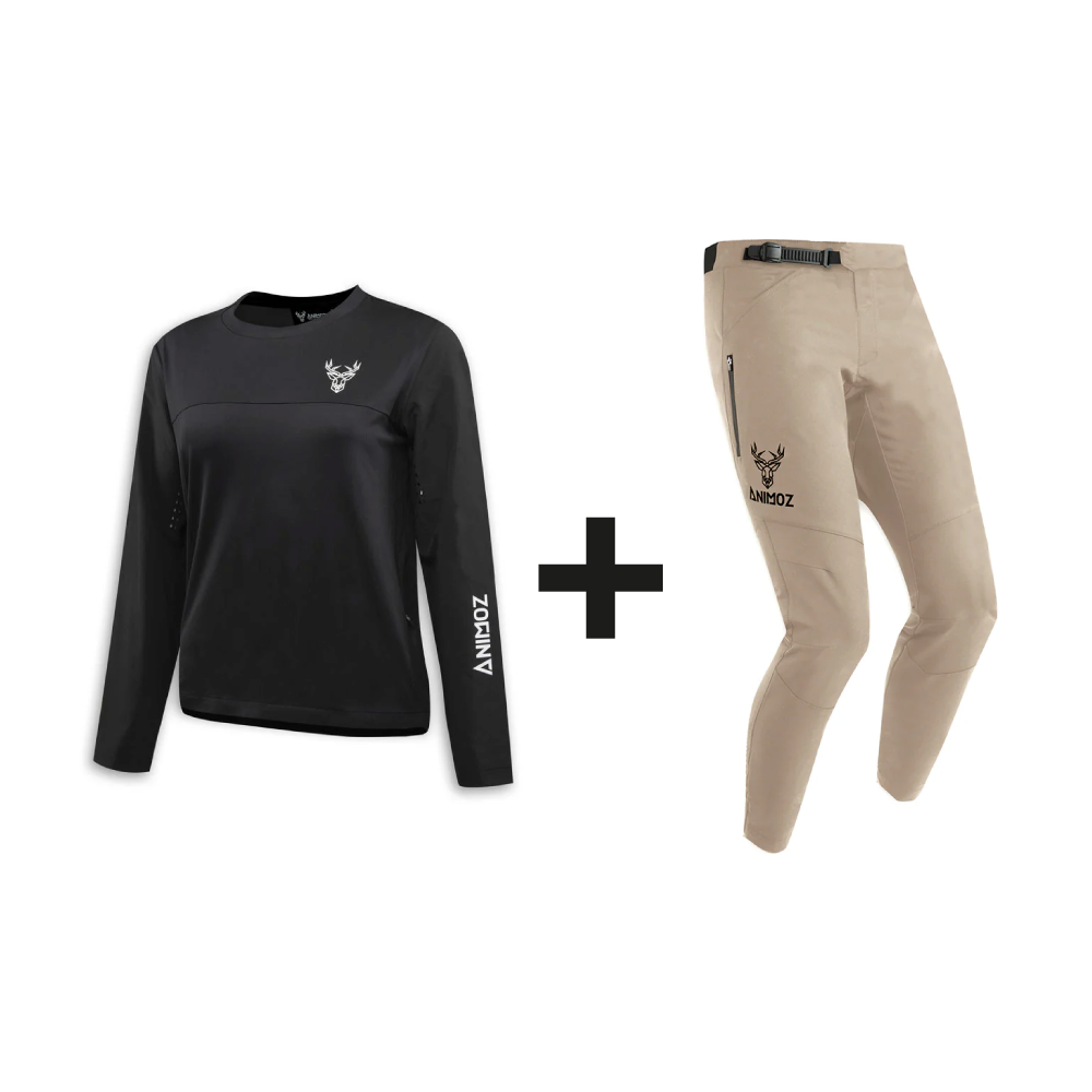 Conjunto Animoz Polera Negra Manga Larga + Pantalon Café