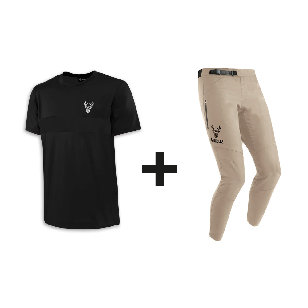 Conjunto Animoz Polera Negra Manga Corta + Pantalon Café